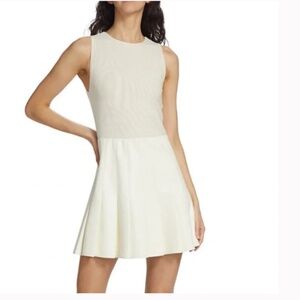 Alice + Olivia Chara Vegan Leather Dress ivory tennis core sz14